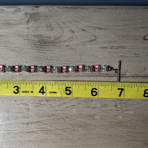 2 Handmade Pink & Clear Crystal w/ Silver Accents Bracelets - Picture 7 of 15